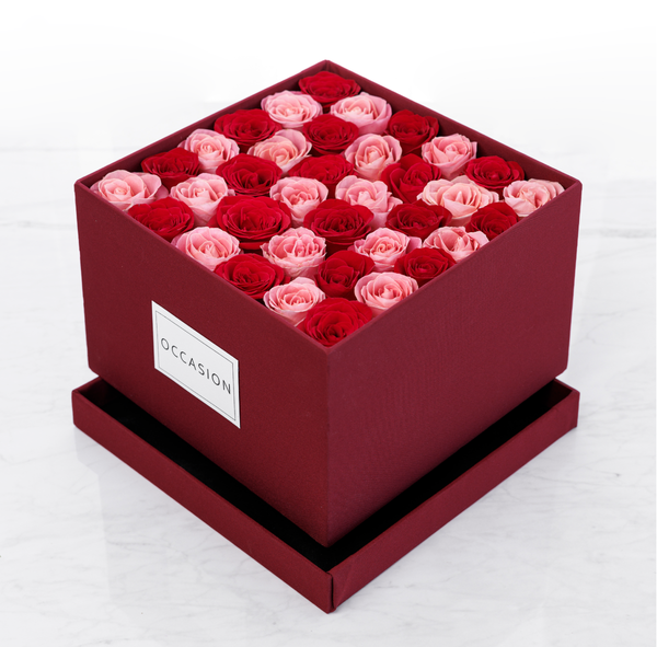 Caja vino rosa roja y rosa