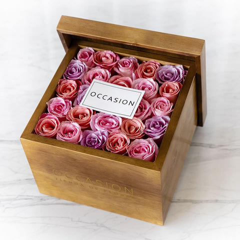 Caja Madera Rosas Mixtas