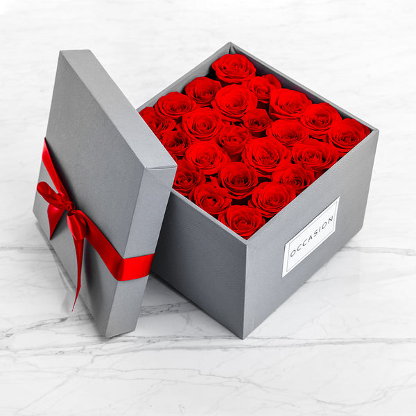 Caja Gris Rosas Rojas