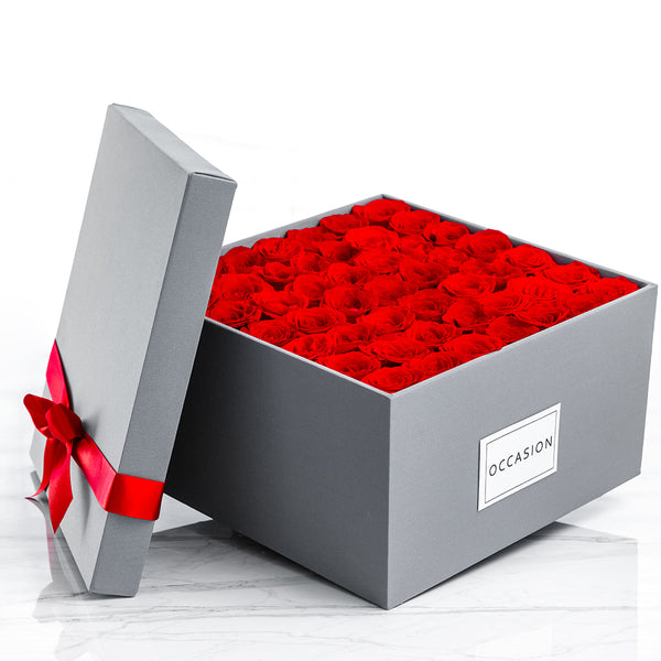 Caja Gris Rosas Rojas