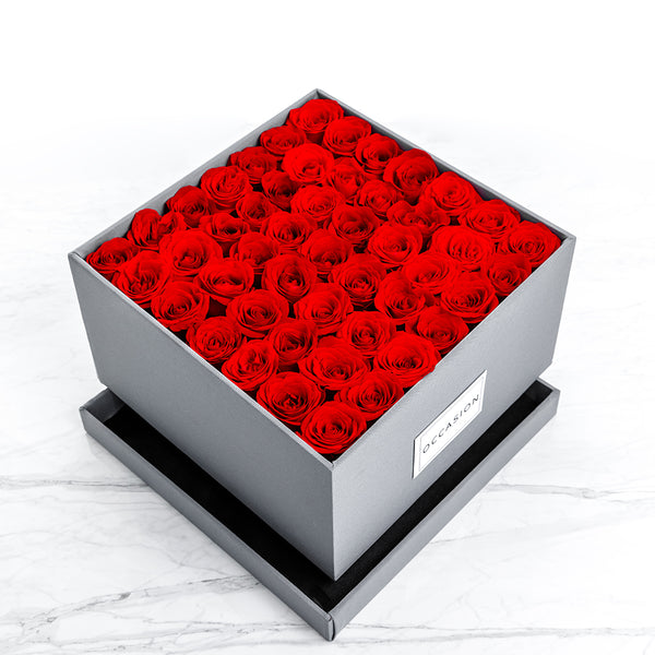 Caja Gris Rosas Rojas