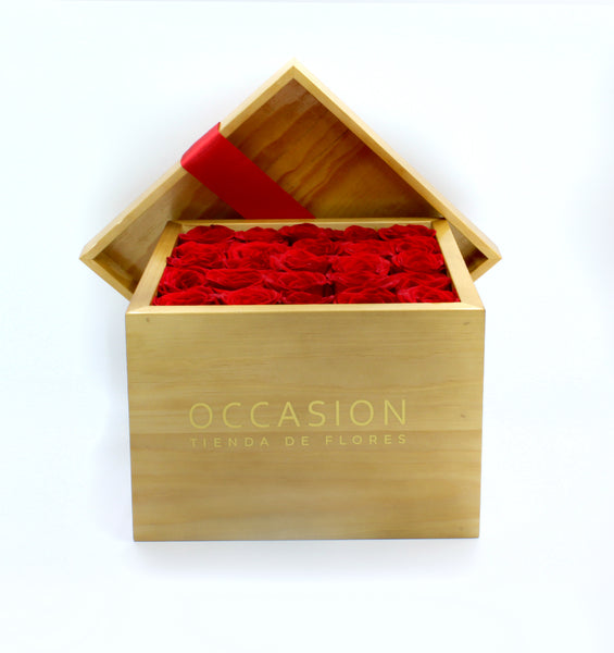 Caja Madera Rosas Rojas