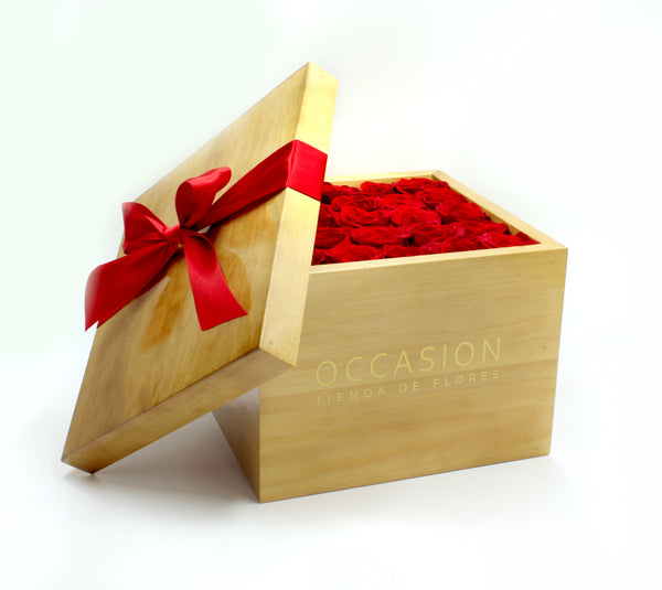 Caja Madera Rosas Rojas