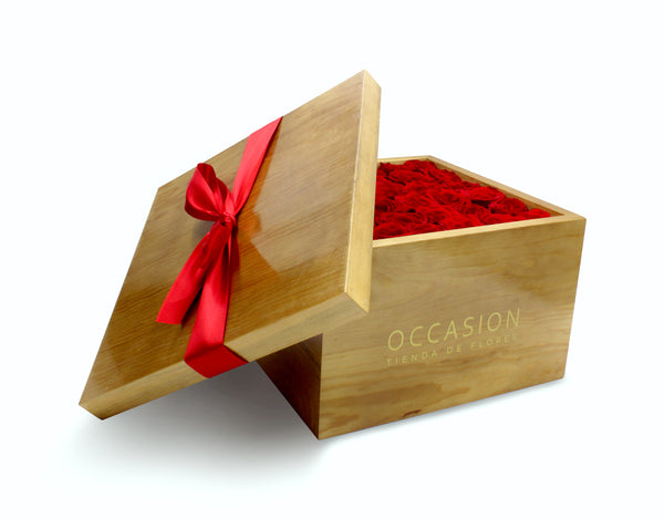 Caja Madera Rosas Rojas